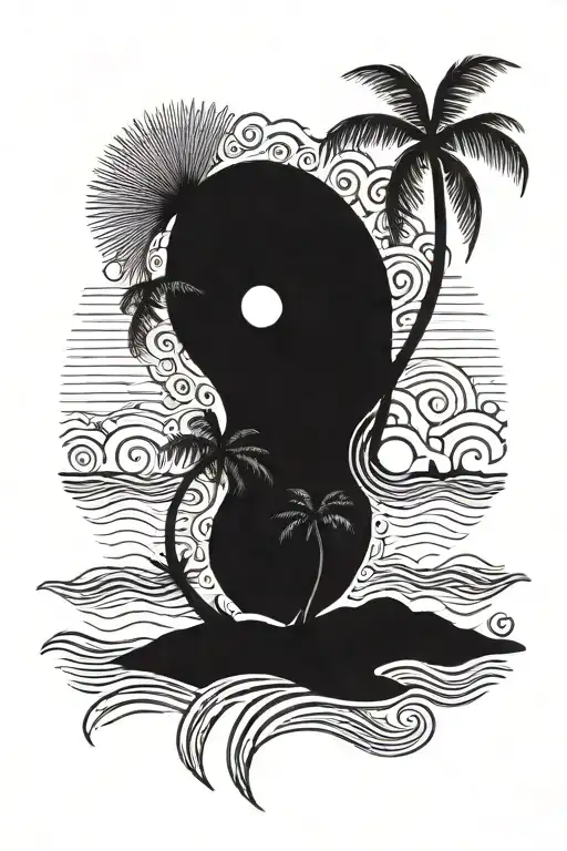 Kidney and beach scene with palm tattoo design idea