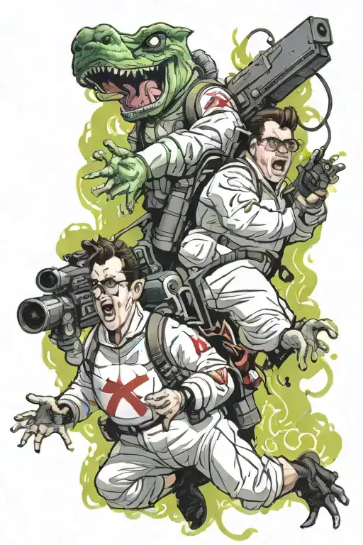 Ghostbusters battling supernatural creatures tattoo design idea