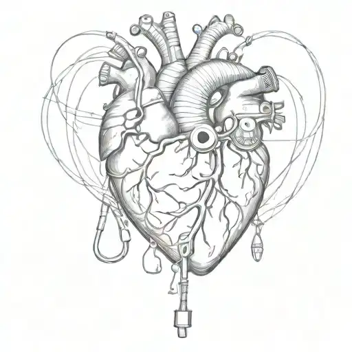 Anatomical heart with a stethoscope wrapped around it tattoo design idea