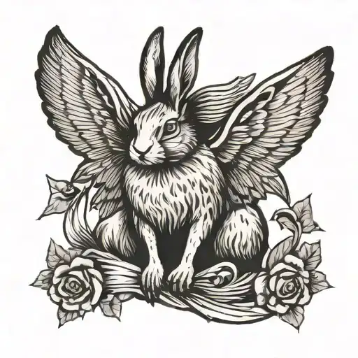 hare with bat wings tattoo design idea