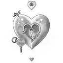 A heart-shaped lock with musical keys and stars as the keyholes tattoo design idea