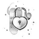 A heart-shaped lock with musical keys and stars as the keyholes tattoo design idea