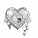 A heart-shaped lock with musical keys and stars as the keyholes tattoo design idea