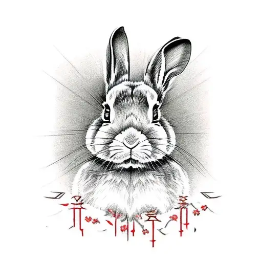 decaying rabbit black with small red highlights for blood tattoo design idea