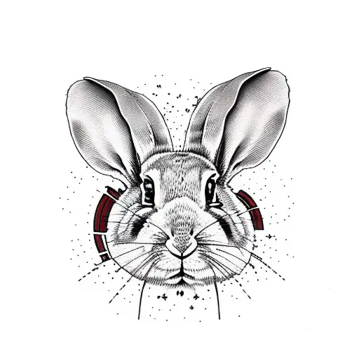 decaying rabbit black with small red highlights for blood. simplified lines and minimal detail. rabbit in motion.  tattoo design idea