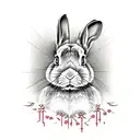 decaying rabbit black with small red highlights for blood tattoo design idea