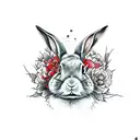 decaying rabbit black with small red highlights for blood tattoo design idea