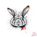 decaying rabbit black with small red highlights for blood tattoo design idea