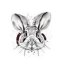 decaying rabbit black with small red highlights for blood. simplified lines and minimal detail. rabbit in motion.  tattoo design idea