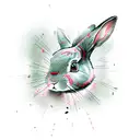 decaying rabbit black with small red highlights for blood. simplified lines and minimal detail. rabbit in motion.  tattoo design idea