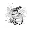 decaying rabbit black with small red highlights for blood. simplified lines and minimal detail. rabbit in motion.  tattoo design idea