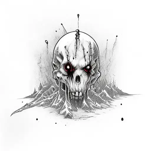 mountain dew logo with Stephen King inspired horror elements mixed in tattoo design idea