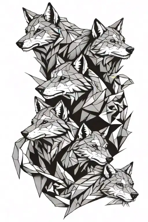 origami style wolf with 3 cubs tattoo design idea