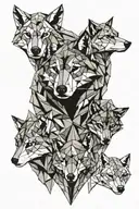 origami style wolf with 3 cubs tattoo design idea