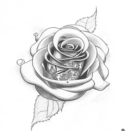 A dotwork tattoo of a rose intertwined with a Marvel superhero tattoo design idea