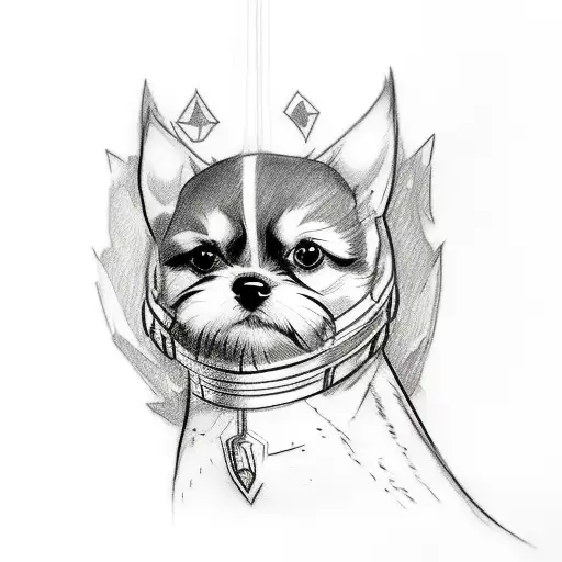 A sketch-style tattoo of a pet wearing a Marvel superhero costume tattoo design idea