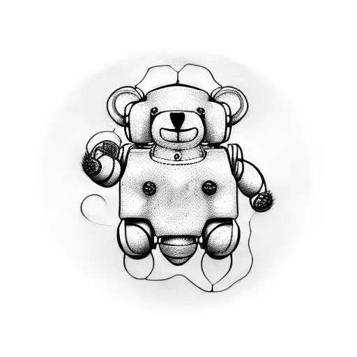 a robo teddy bear holding a unique and simple ballon tattoo design idea