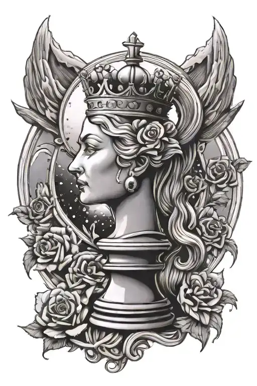 queen chess piece with the moon surrounded tattoo design idea