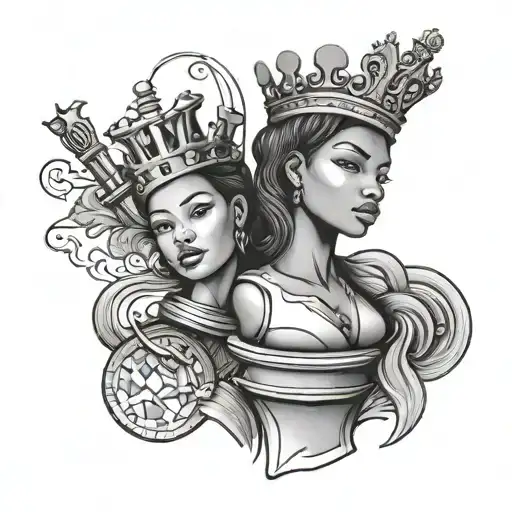 black woman queen chess piece tattoo design idea