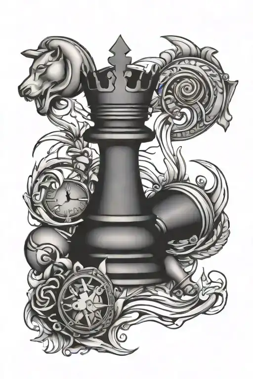 queen chess piece and cancer zodiac sign tattoo design idea
