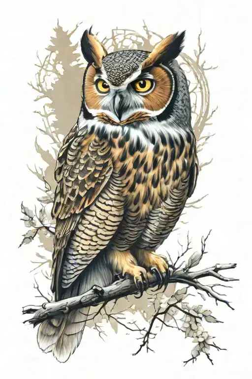 color great horned owl tattoo design idea