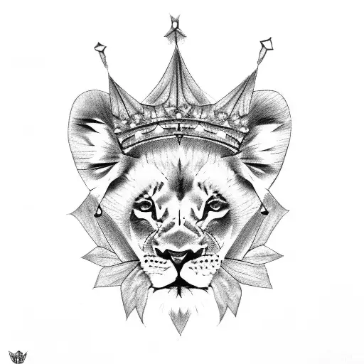 baby lion whit crown tattoo design idea