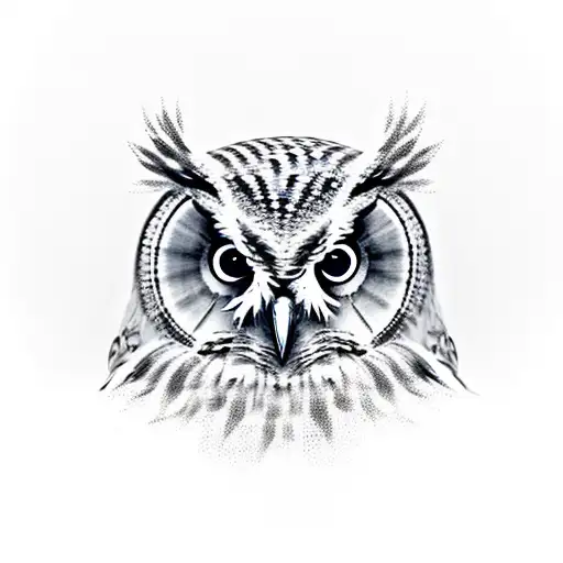 Owl, greek statue, tree, clock tattoo design idea