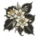 Holly, Narcissus, rose, and honeysuckle flowers tattoo design idea