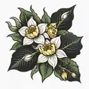 Holly, Narcissus, rose, and honeysuckle flowers tattoo design idea