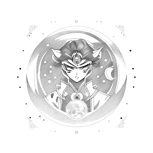 Moon tattoo, minimalistic, all black, geometric shapes, sailor moon brosche, seelensplitter inuyasha tattoo design idea