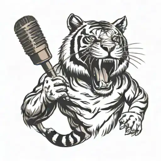 A fierce tiger with a microphone, symbolizing the power and strength of trap music tattoo design idea