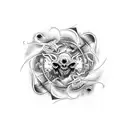 Combine horror and abstract art in a tattoo featuring a monstrous creature emerging from a swirling vortex of colors tattoo design idea