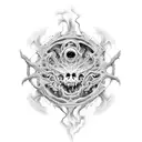 Combine horror and abstract art in a tattoo featuring a monstrous creature emerging from a swirling vortex of colors tattoo design idea