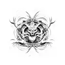 Combine horror and abstract art in a tattoo featuring a monstrous creature emerging from a swirling vortex of colors tattoo design idea