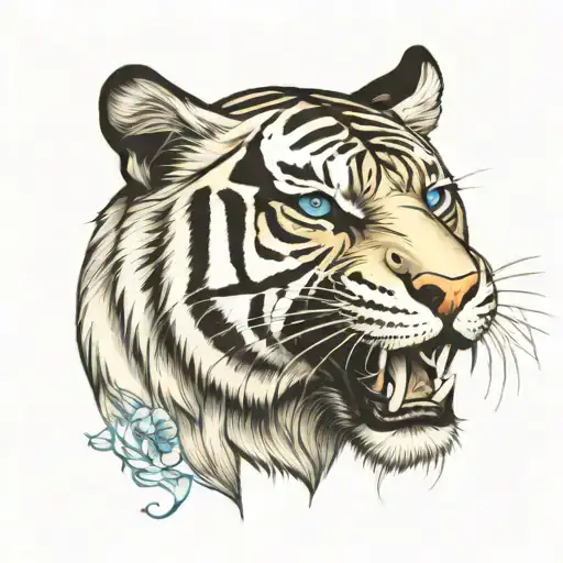 black and white tiger with bright blue eyes tattoo design idea