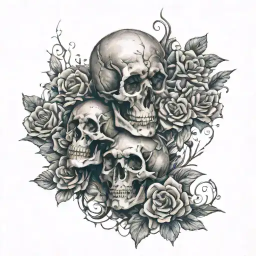 dos guadañas y en medio algo que simbolize la vida, la muerte y el amor. tattoo design idea