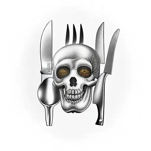cook chilli bread meat knife fork tattoo design idea