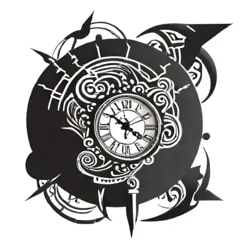 Sunset tattoo with clock tattoo design idea
