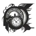 Sunset tattoo with clock tattoo design idea