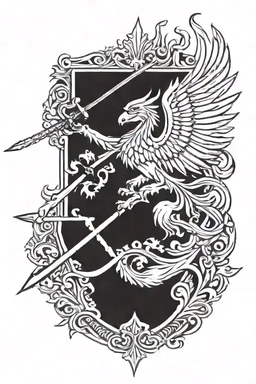 lithuania army emblem with sword behind  it with flames  tattoo design idea