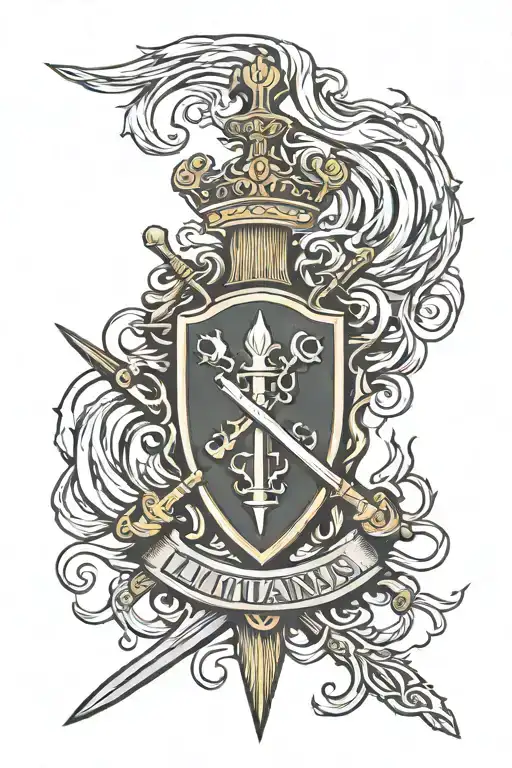 lithuania army emblem with sword behind  it with flames  tattoo design idea