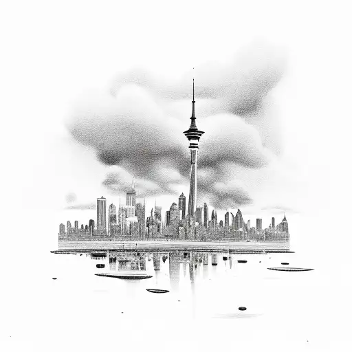fine line Aucklandland skyline tattoo design idea