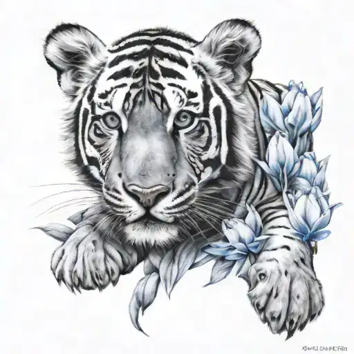 tigger whith blue and tulipan   tattoo design idea