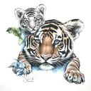 tigger whith blue and tulipan   tattoo design idea