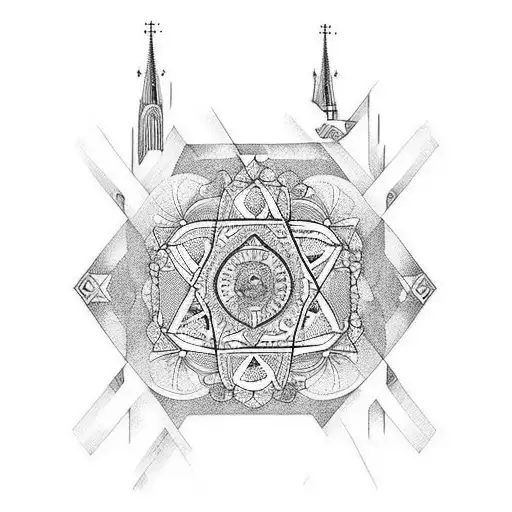 A minimalist tattoo of a gothic cathedral organ with intricate details tattoo design idea