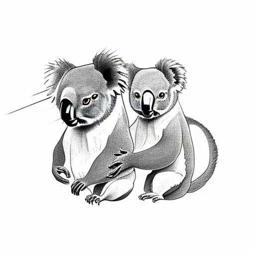 koala sitting at alpaca back as on horse tattoo design idea