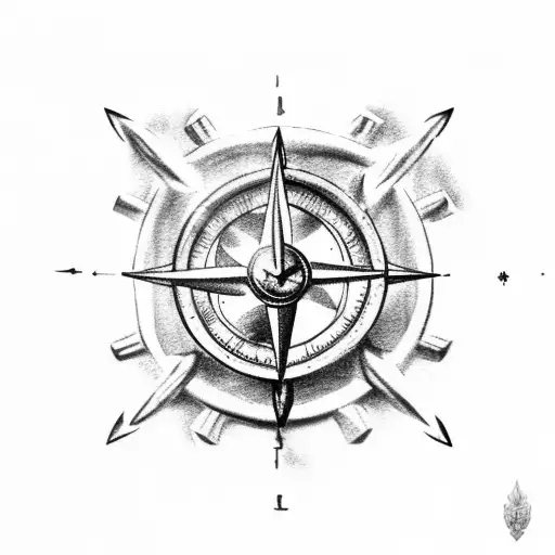 Poseidon with a trident and an old ship sinking over a compass tattoo design idea