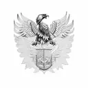 A military-inspired tattoo featuring a fierce eagle perched on a shield, symbolizing protection and family, in a blackwork style tattoo design idea