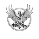 A military-inspired tattoo featuring a fierce eagle perched on a shield, symbolizing protection and family, in a blackwork style tattoo design idea