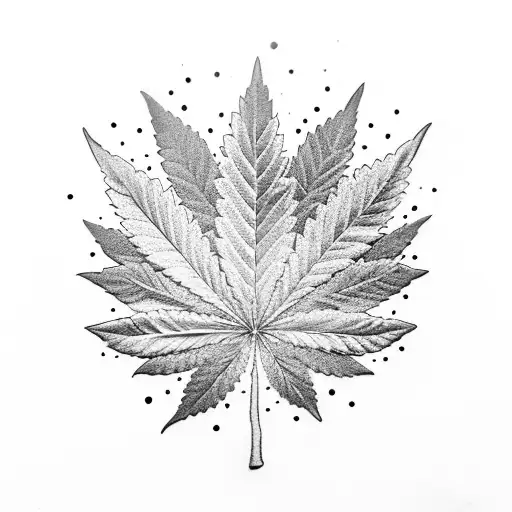 A dotwork tattoo of a marijuana leaf merged with a vinyl record, representing your passion for both music and cannabis. tattoo design idea